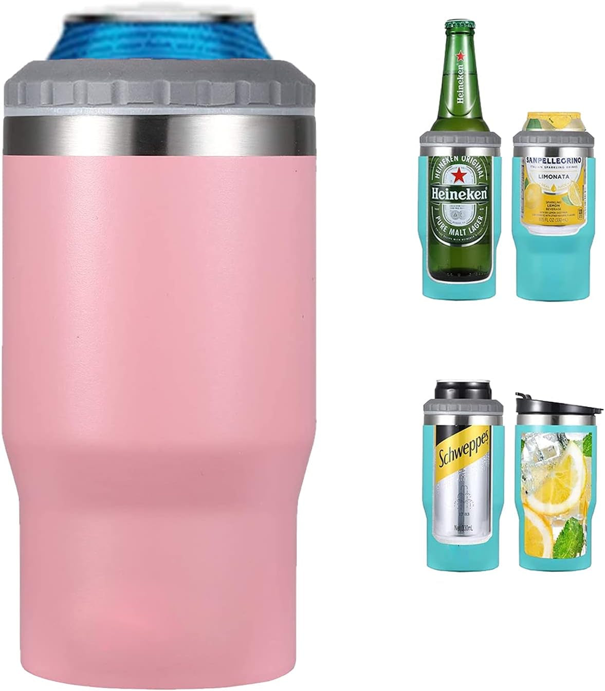 Frendorf | 4 in 1 Edelstahl Dose-/Flaschenisolator, 14Oz Zwei-Wege-Deckel SUS Isolierte Dose Kühler, Bierflaschenhalter (Schwarz)