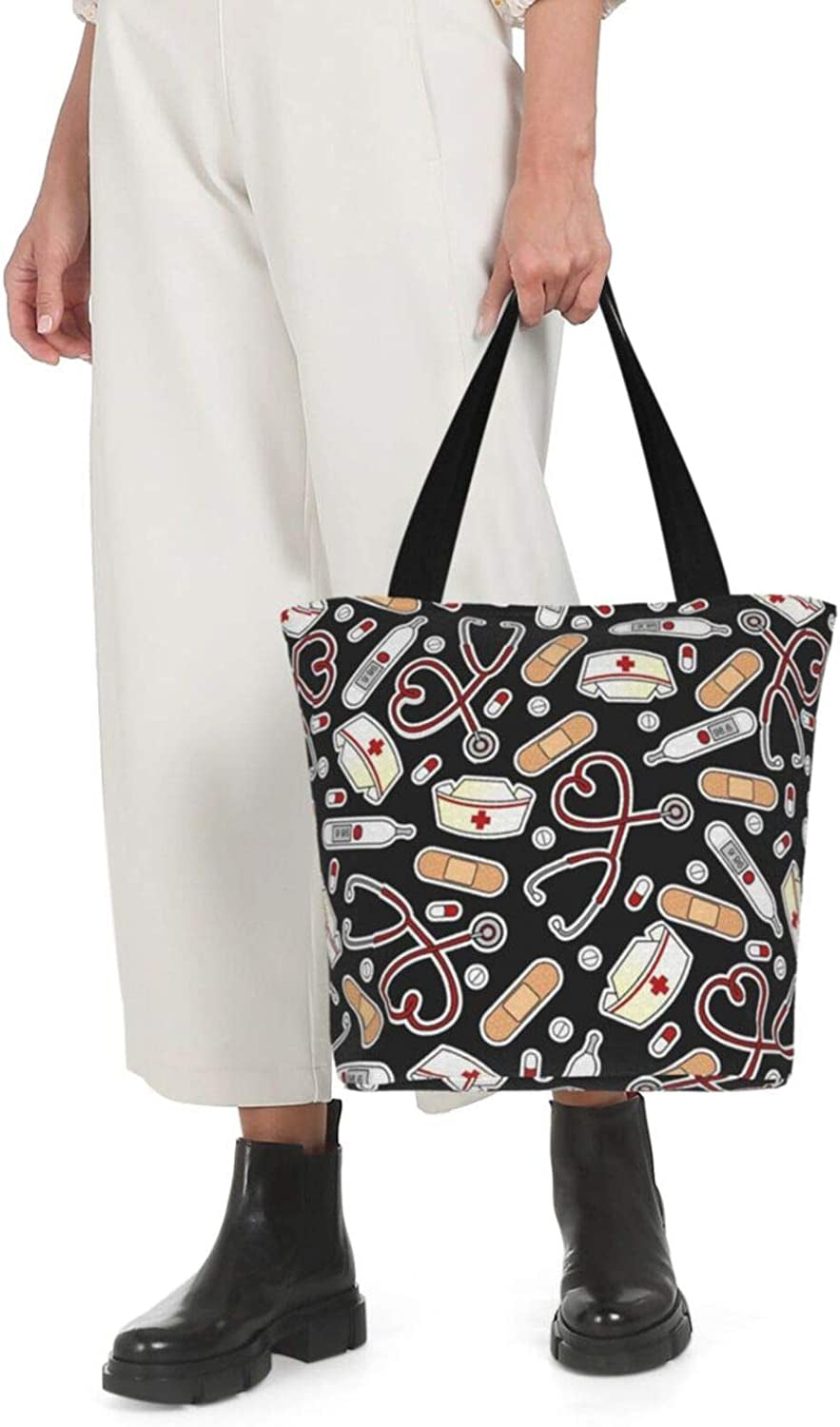 Frendorf | Antcreptson Medizinisches Thermometer Krankenschwester Hut Canvas Einkaufstasche für Frauen Reisen Arbeiten Einkaufen Lebensmittel Top-Griff Handtaschen Große Taschen Wiederverwendbare Handtaschen Baumwoll-Schultertaschen