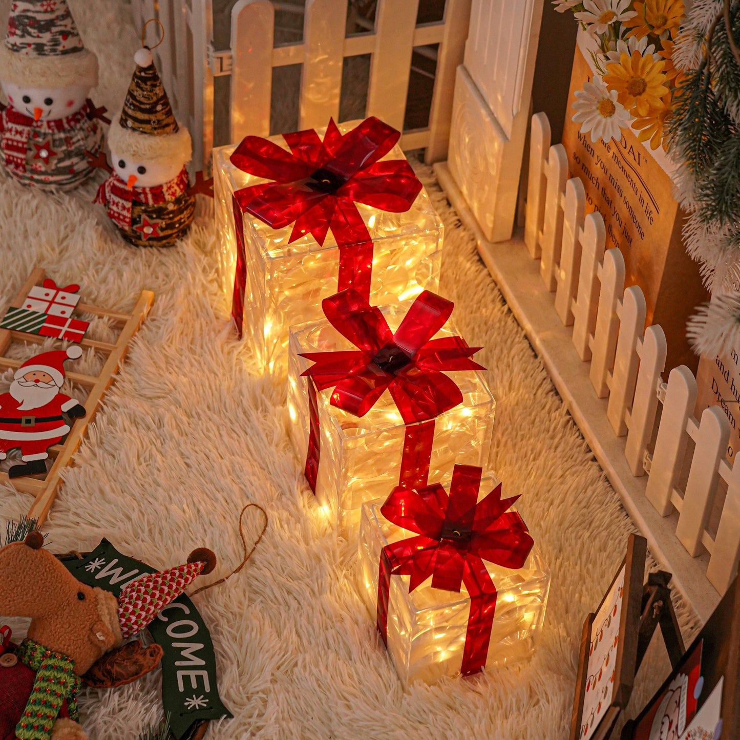 Frendorf | JollyGlow LED Geschenkboxen Set | Weihnachtsbeleuchtung | Deko für Innen & Außen | Set aus 3 Boxen