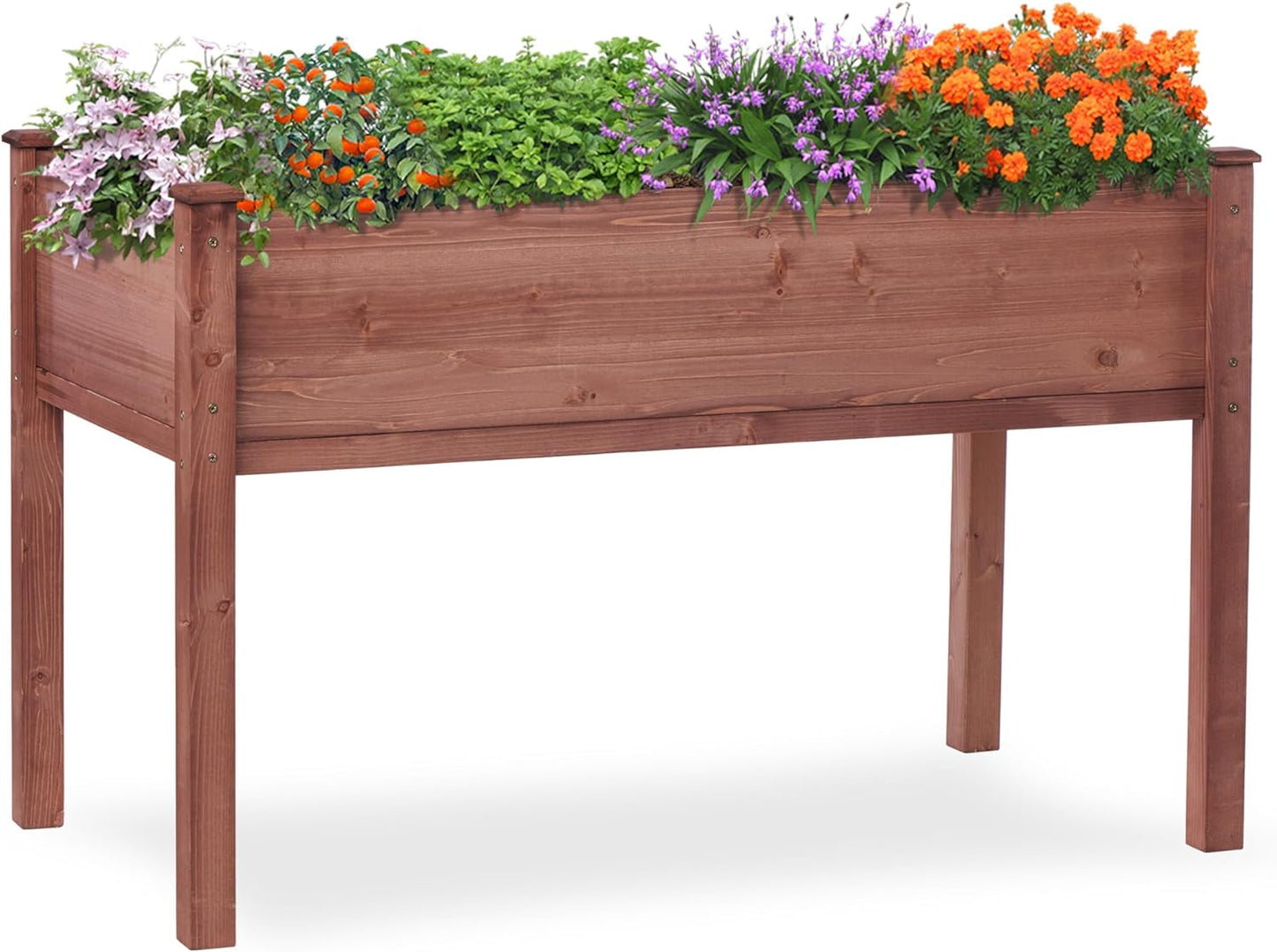 Frendorf | 31X31X16 Zoll Erhöhter Gartenbeet mit Beinen, Erhöhte Holzpflanzbox für Outdoor-Pflanzen Blumen Früchte Gemüse Kräuter Anbau