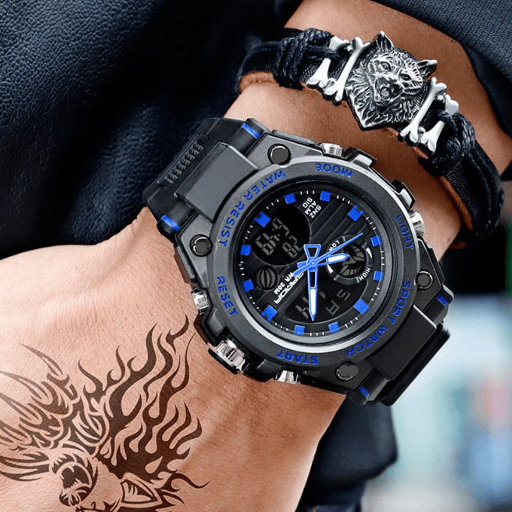 Frendorf | Sportliche Dual-Display Mode Multifunktionale wasserdichte leuchtende Herrenarmbanduhr