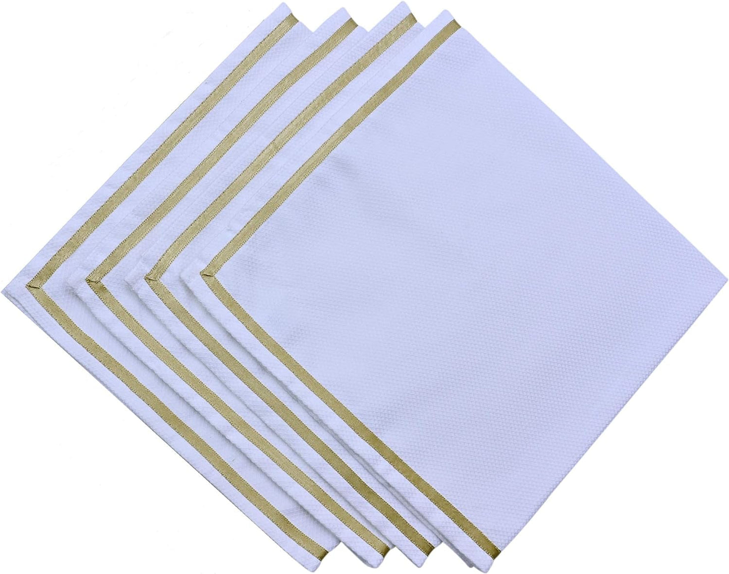 Frendorf | ATOSII 'Kohinoor' Heimwäsche 100% Baumwolle Stoffservietten - 20 X 20 Zoll (Weiß) Übergroße DINNER-SERVIETTEN - Set von 4 - Handgefertigt mit Goldsatinrand - Weiche Servietten perfekt zum Verschenken