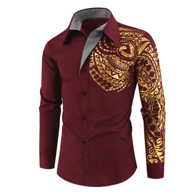 Frendorf | Luxus Gold Schwarz Hemd Männer Neu Slim Fit Langarm