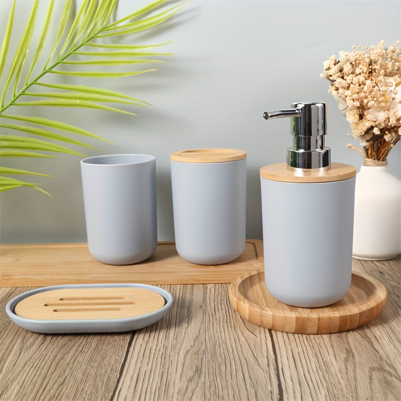 Frendorf | Badezimmer Zubehör Set mit Bambusdeckel – 4-teiliges Set für Badezimmer Dekor