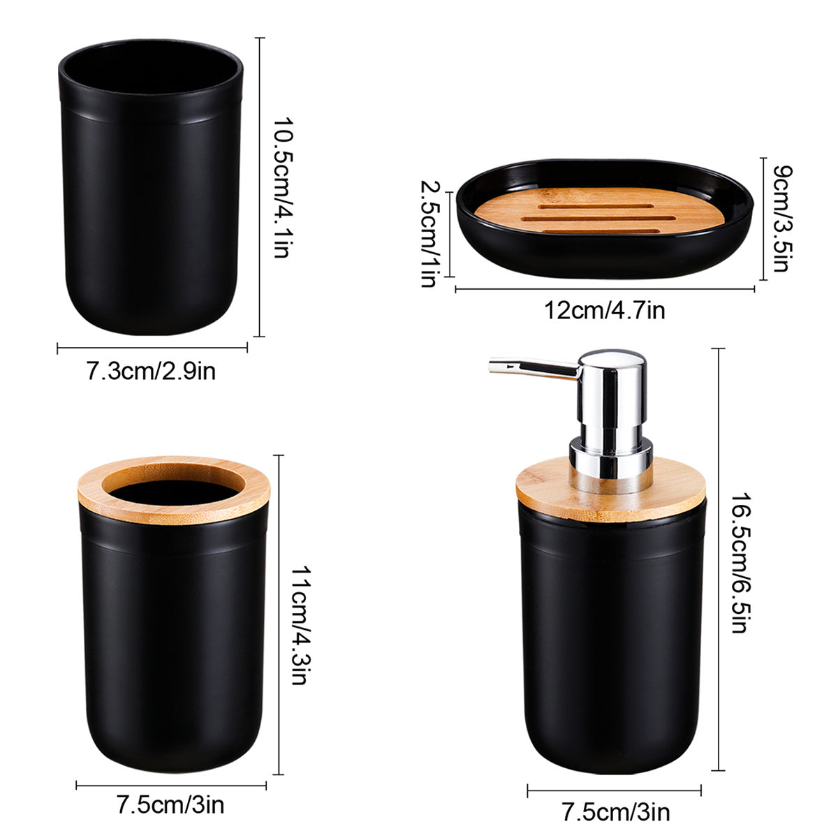 Frendorf | Badezimmer Zubehör Set mit Bambusdeckel – 4-teiliges Set für Badezimmer Dekor