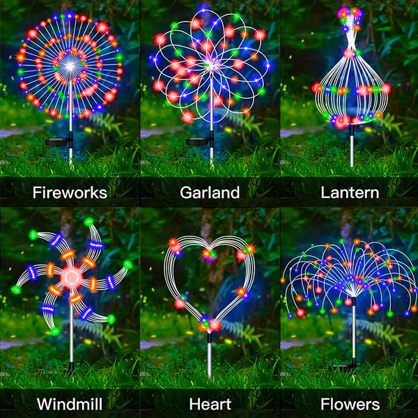4 Stück Solar Feuerwerk Gartenlampen - Wetterfeste LED Dekorationsbeleuchtung, Solarenergie für Garten und Patio
