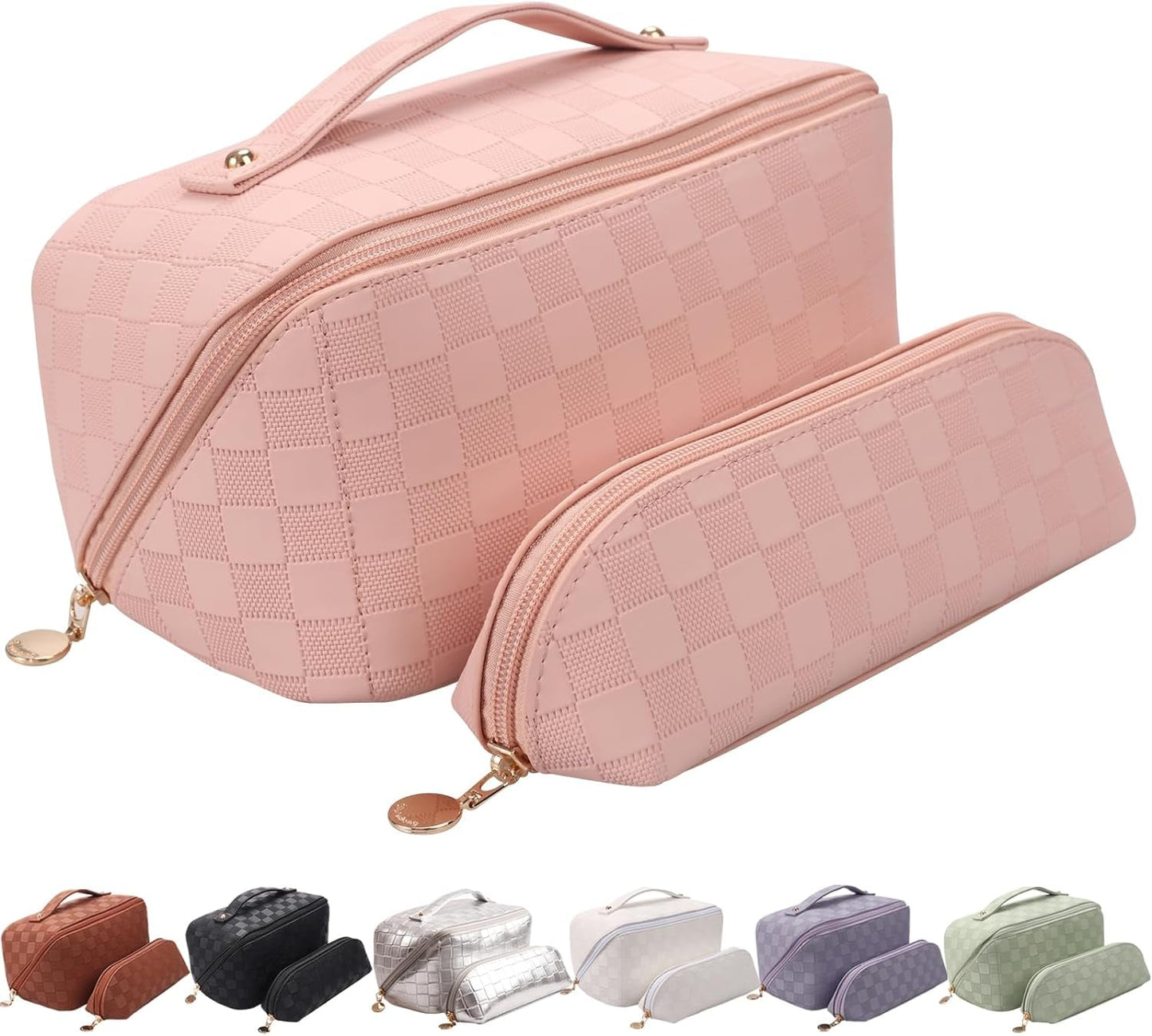Frendorf | Abiudeng Große Make-up Tasche, Doppelschicht Kosmetiktasche, Reise Make-up Tasche, Leder Make-up Tasche, Kosmetische Reisetaschen, Tragbare Leder Kulturbeutel, Geräumige Kosmetiktasche für Frauen und Mädchen