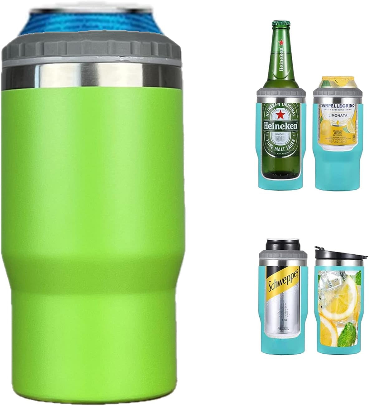 Frendorf | 4 in 1 Edelstahl Dose-/Flaschenisolator, 14Oz Zwei-Wege-Deckel SUS Isolierte Dose Kühler, Bierflaschenhalter (Schwarz)