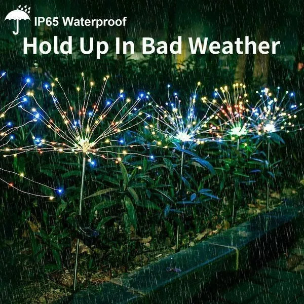 4 Stück Solar Feuerwerk Gartenlampen - Wetterfeste LED Dekorationsbeleuchtung, Solarenergie für Garten und Patio