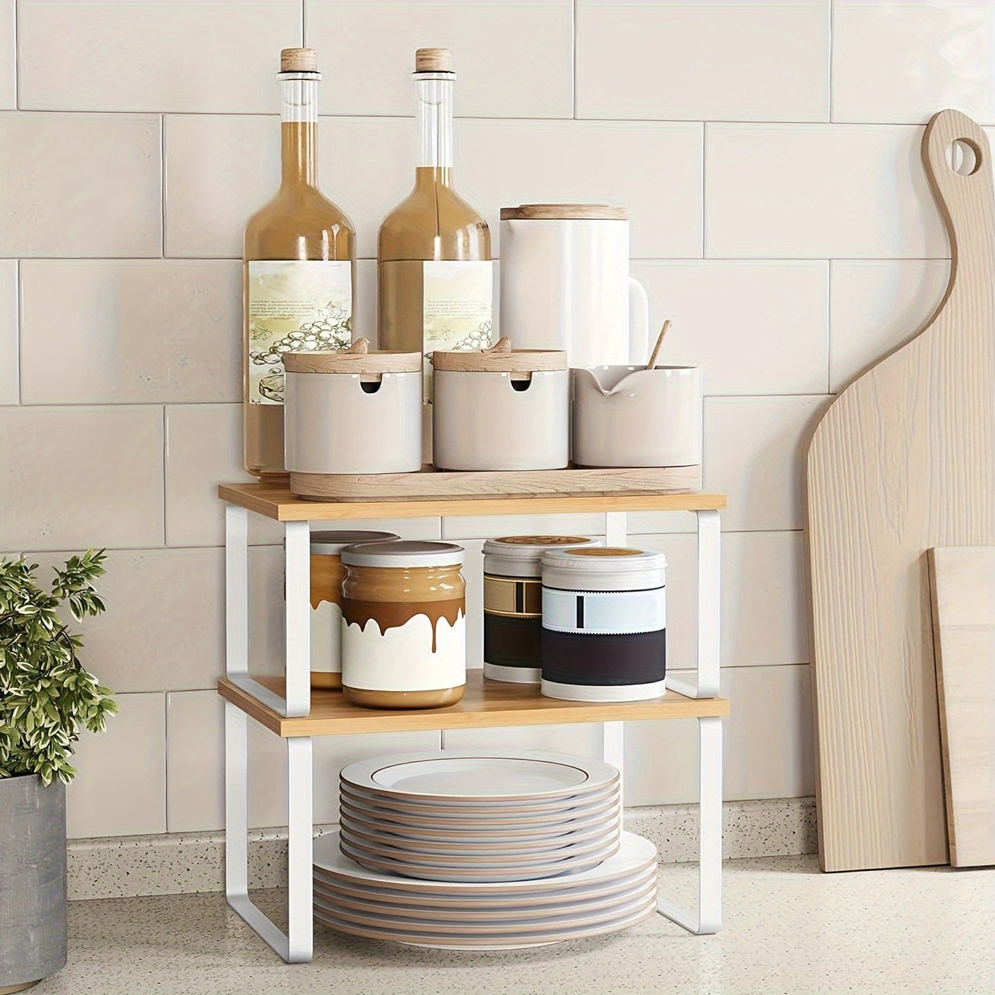 Frendorf | 2-teilige verstellbare Bambus-Aufbewahrungsregale – stilvoll und platzsparend für den Kleiderschrank oder die Arbeitsfläche