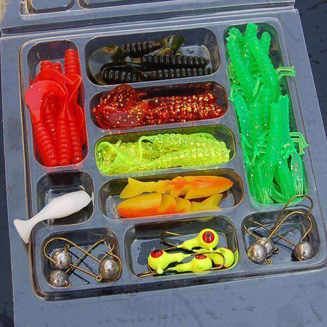 Frendorf | 35 Stück/Box Mischte Künstliche Würmer Garnelen Minna Angelköder Haken Set