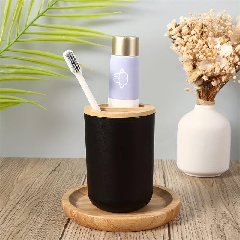 Frendorf | Badezimmer Zubehör Set mit Bambusdeckel – 4-teiliges Set für Badezimmer Dekor