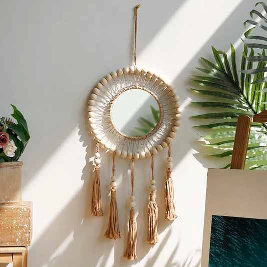 Dekorativer Boho-Stil Makramee Wandspiegel