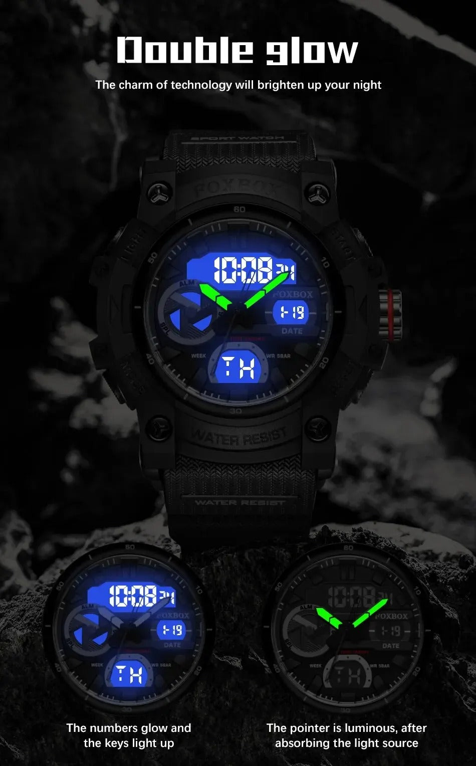 Frendorf | FoxBox: Robuste wasserdichte Chronograph Dual-Display-Uhr stoßfest