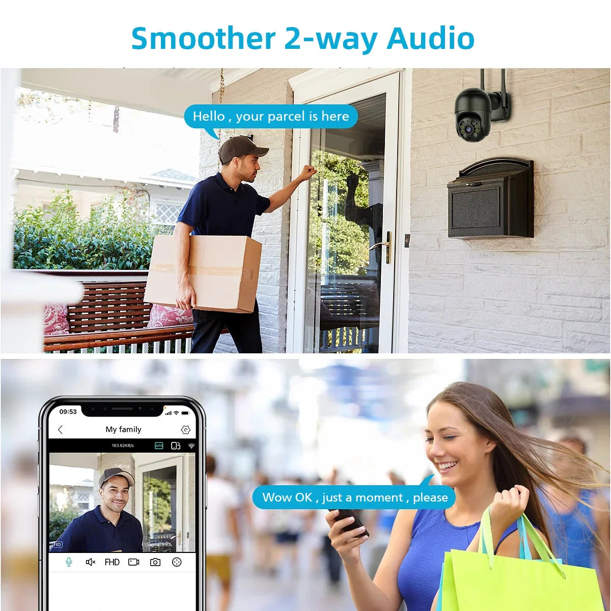 5MP Wireless PTZ WiFi Sicherheitskamera, Nachtsicht, Zwei-Wege-Audio, Fernansicht, KI-Alarmmeldungen, Video-Wiedergabe, Eingebauter Hotspot, IP66 wasserdicht