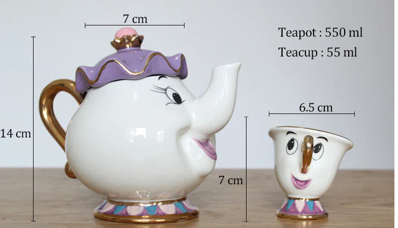 Limitierte Cartoon Die Schöne und das Biest Bone China Tasse Teeset Mrs Potts und Chips Teekanne Kaffeetassen Set