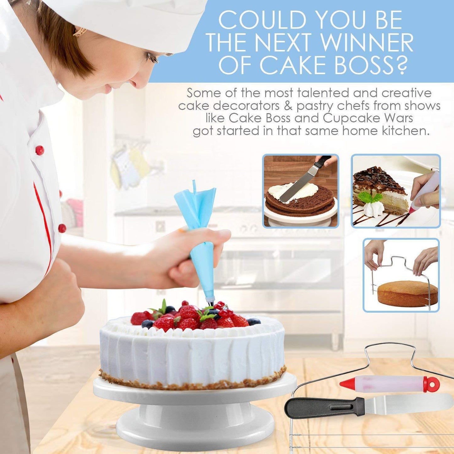 Frendorf | DIY Kuchen Drehteller Creme Dekoration Zubehör Spatel Set Backwerkzeug