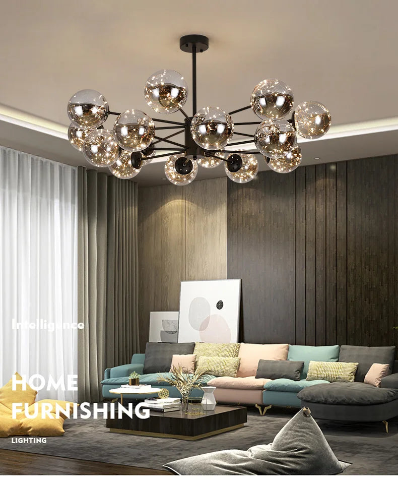 Frendorf | AuroraSphere Glaskugel-Kronleuchter | Eleganter Designerleuchter | Modern & Luxuriös