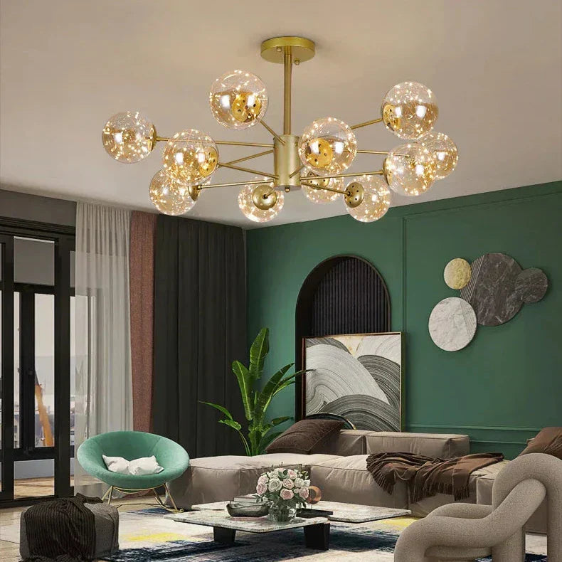 Frendorf | AuroraSphere Glaskugel-Kronleuchter | Eleganter Designerleuchter | Modern & Luxuriös