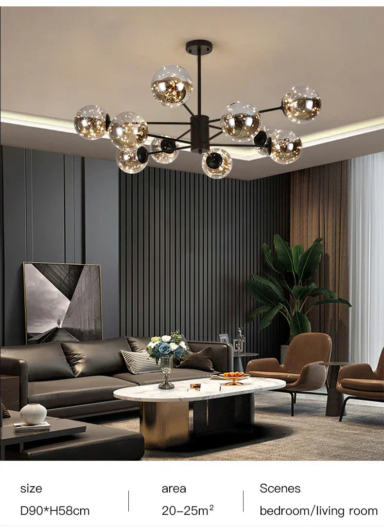 Frendorf | AuroraSphere Glaskugel-Kronleuchter | Eleganter Designerleuchter | Modern & Luxuriös