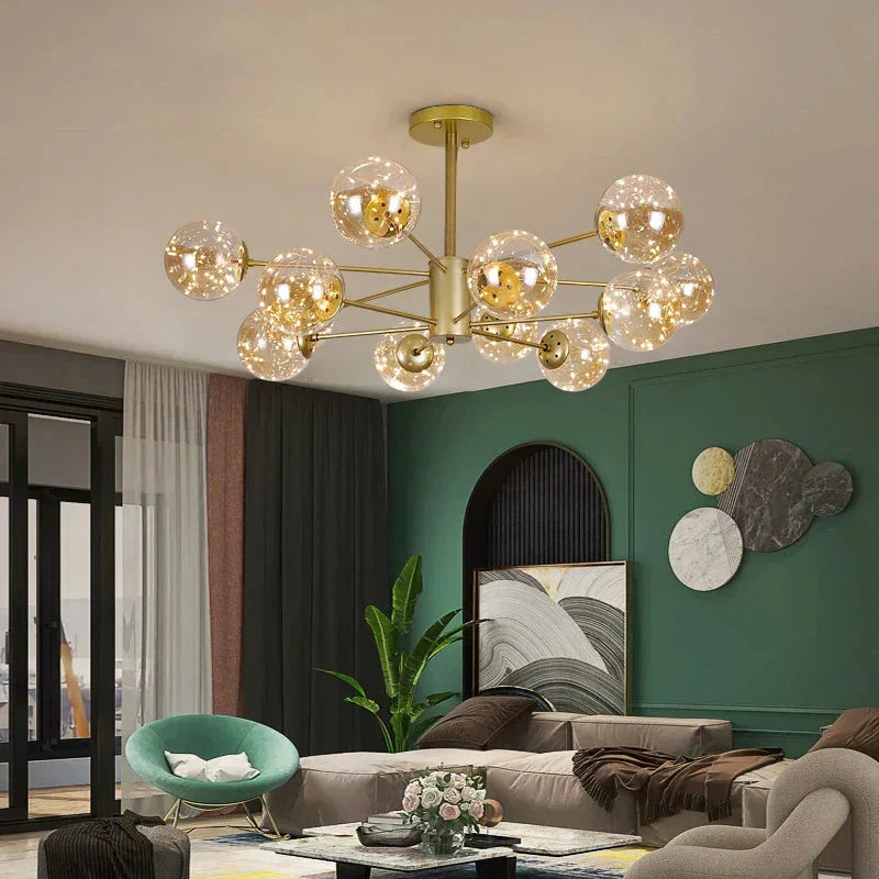 Frendorf | AuroraSphere Glaskugel-Kronleuchter | Eleganter Designerleuchter | Modern & Luxuriös