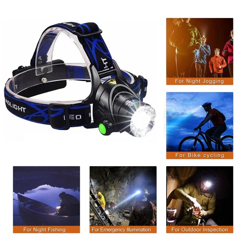 Frendorf | Kraftvolle Wasserfeste LED Stirnlampe mit Zoom & Wiederaufladbarem Akku für Outdoor-Aktivitäten