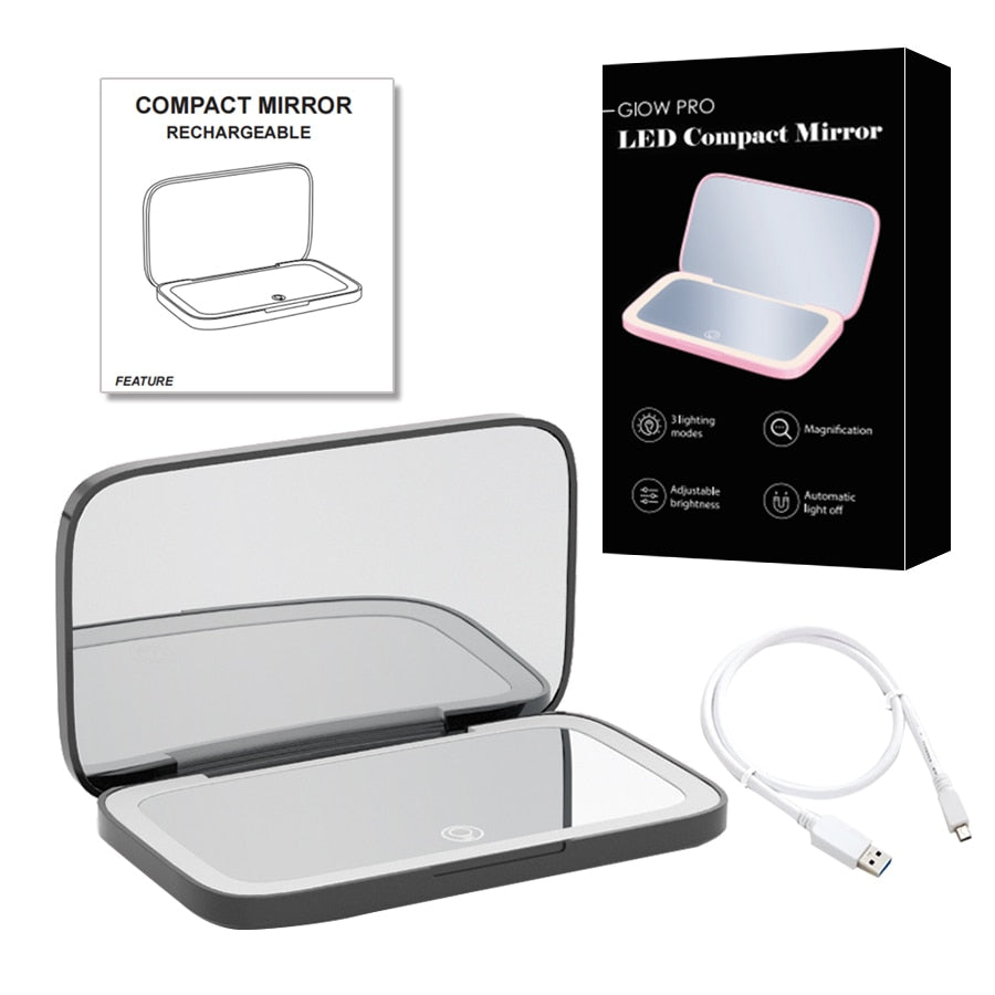Frendorf | Mini LED 10x Vergrößerung Kosmetikspiegel mit verschiedenen Lichteinstellungen, USB aufladbar