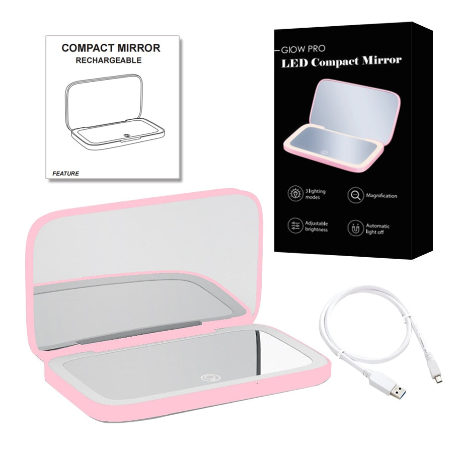 Frendorf | Mini LED 10x Vergrößerung Kosmetikspiegel mit verschiedenen Lichteinstellungen, USB aufladbar