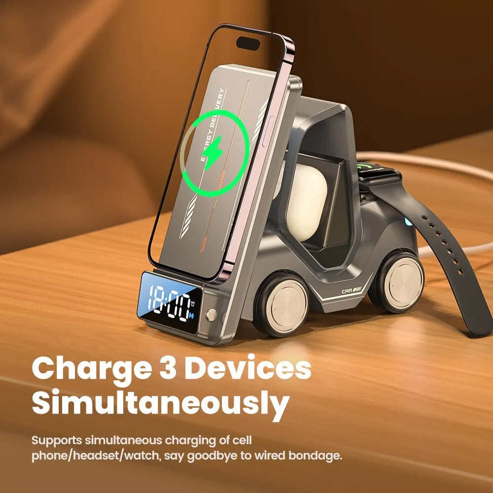 Frendorf | 5-in-1 Gabelstapler Design Wireless Charger mit Wecker und Nachtlicht