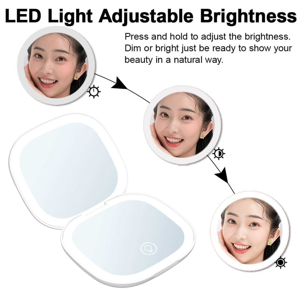 Frendorf | Mini LED 10x Vergrößerung Kosmetikspiegel mit verschiedenen Lichteinstellungen, USB aufladbar
