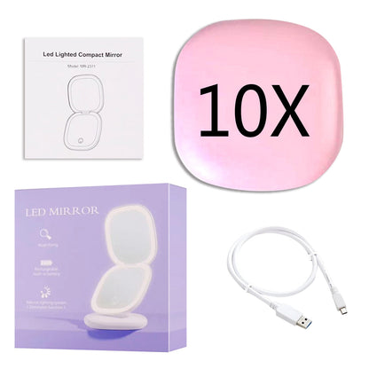 Frendorf | Mini LED 10x Vergrößerung Kosmetikspiegel mit verschiedenen Lichteinstellungen, USB aufladbar