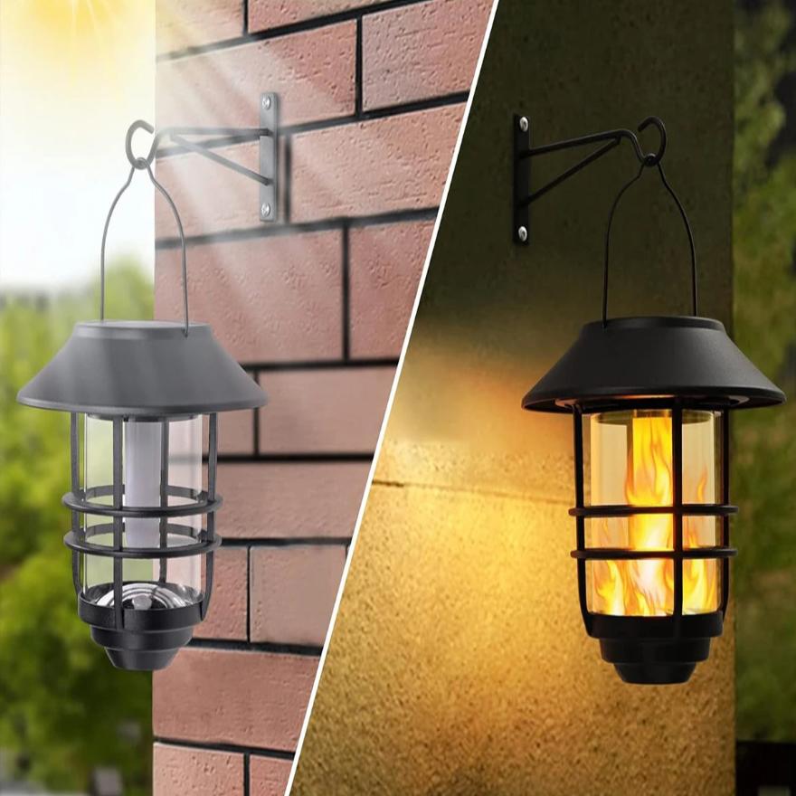 Solar Drahtlose wasserdichte flackernde Sonnenflamme Laterne Licht | - WallLant