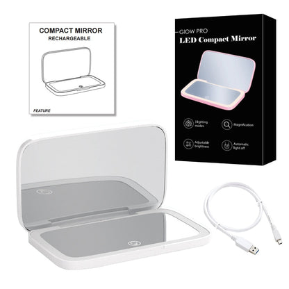Frendorf | Mini LED 10x Vergrößerung Kosmetikspiegel mit verschiedenen Lichteinstellungen, USB aufladbar