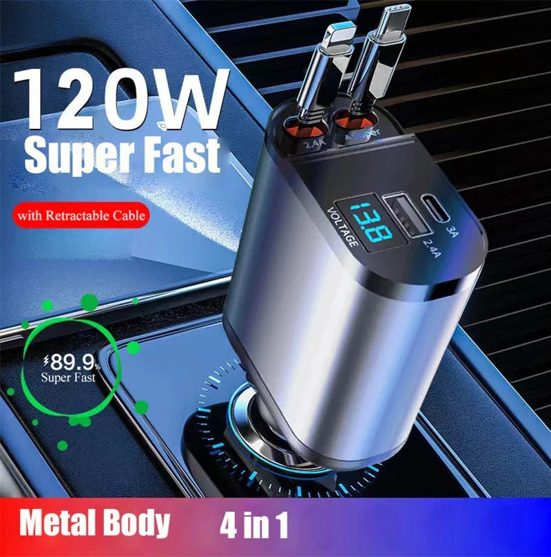 Frendorf |  FastCharge - Schnelles Autoladegerät mit zwei intelligenten USB-Anschlüssen 4-in-1
