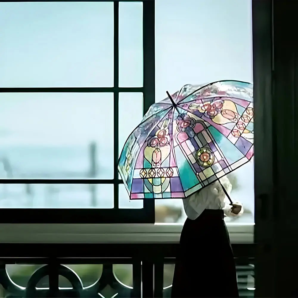 Frendorf | Buntglas-Kunst-Regenschirm — Automatischer Windschutz und Regenschutz
