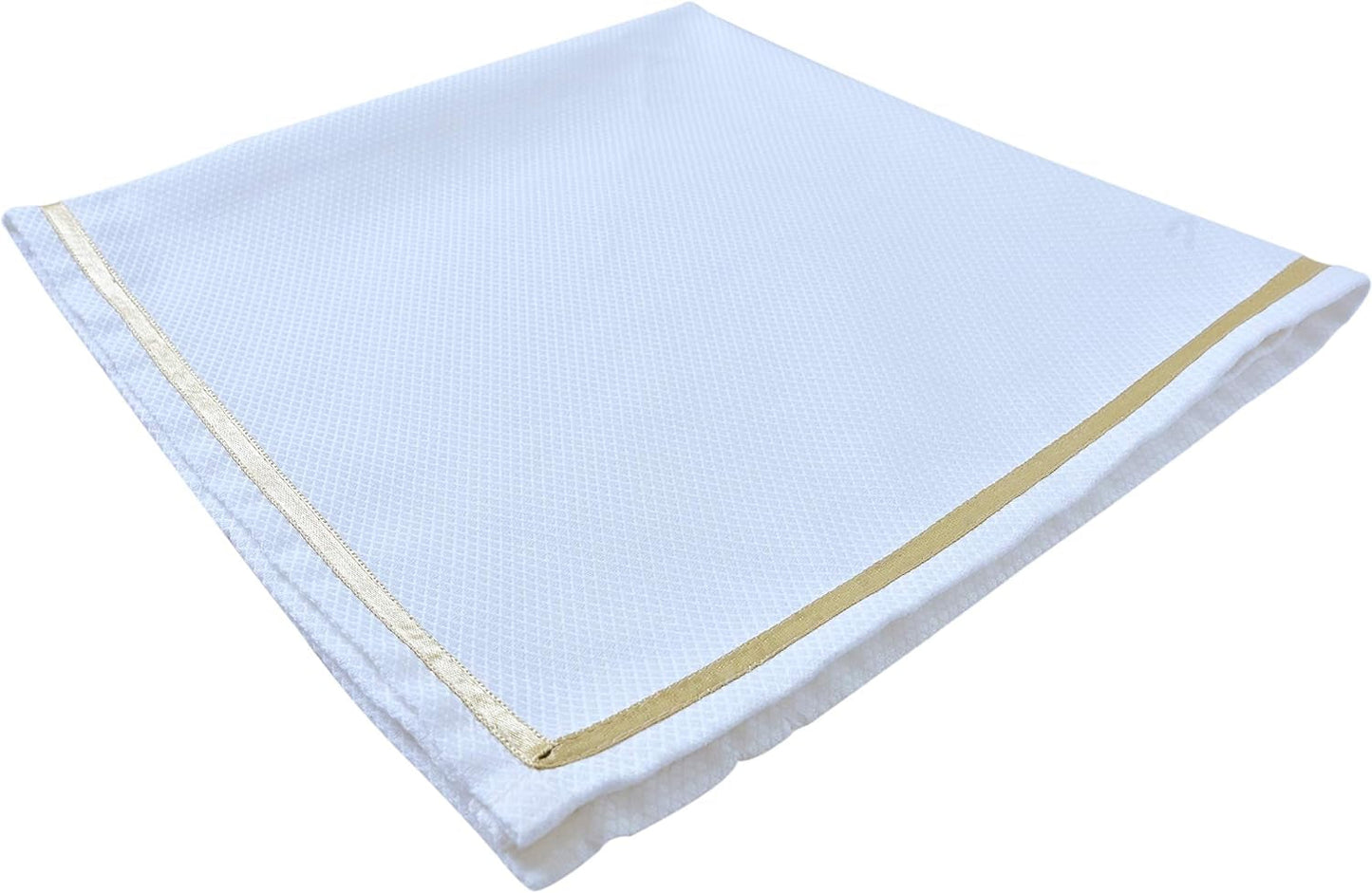 Frendorf | ATOSII 'Kohinoor' Heimwäsche 100% Baumwolle Stoffservietten - 20 X 20 Zoll (Weiß) Übergroße DINNER-SERVIETTEN - Set von 4 - Handgefertigt mit Goldsatinrand - Weiche Servietten perfekt zum Verschenken