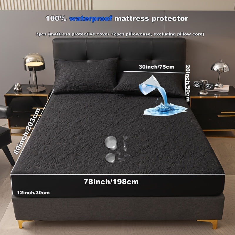 3-teiliger wasserdichter Matratzenschoner Set – Atmungsaktiv, Staubdicht, Rutschfest, Maschinenwaschbar, Spannbettlaken mit tiefem Pocket für alle Jahreszeiten