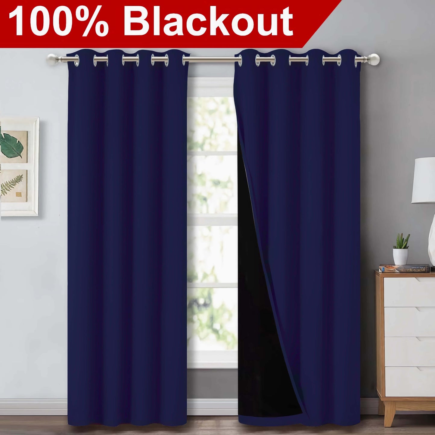 Klassische Blackout-Vorhänge mit Ösen – Thermisch isolierter, nicht bleichbarer Stoff für Wohnzimmer, Schlafzimmer, Küche, stilvolle Wohnkultur
