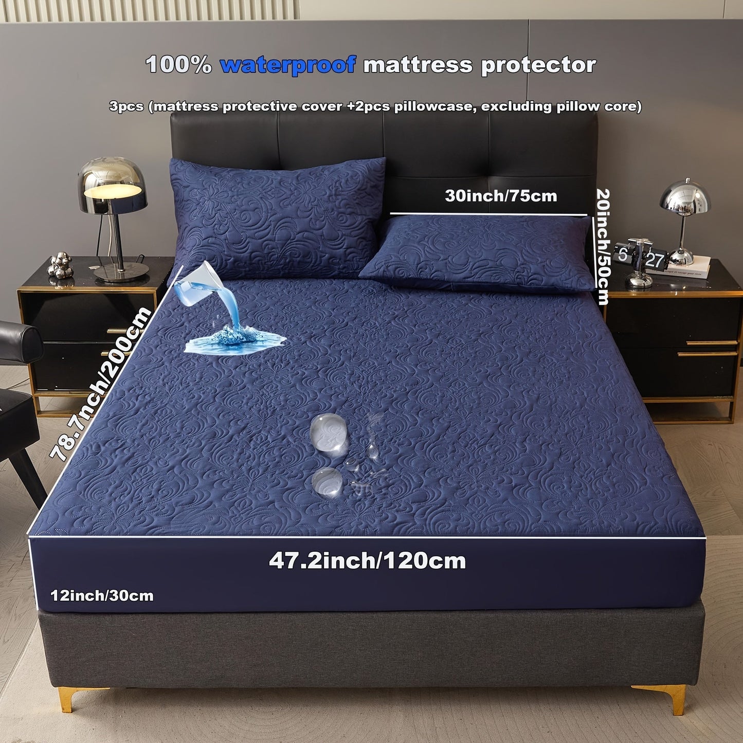 3-teiliger wasserdichter Matratzenschoner Set – Atmungsaktiv, Staubdicht, Rutschfest, Maschinenwaschbar, Spannbettlaken mit tiefem Pocket für alle Jahreszeiten