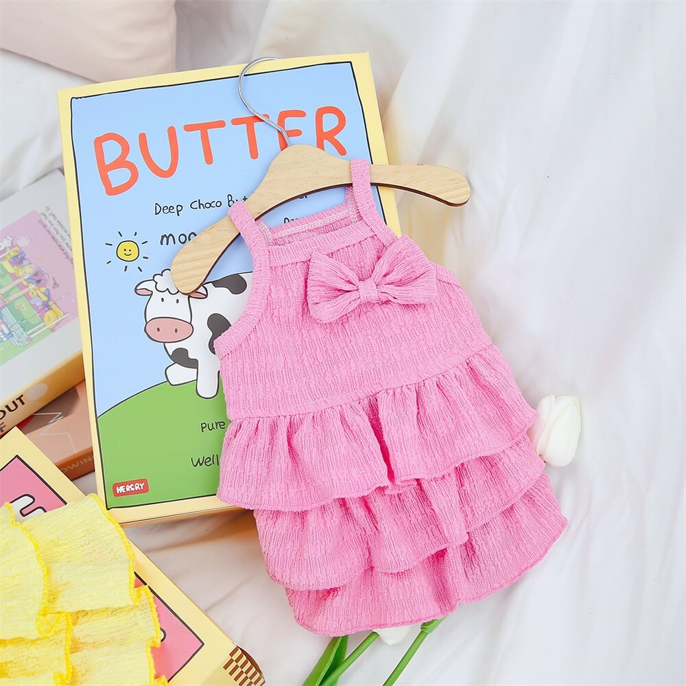 Adorable Rüschhundekleid mit Schleife - Perfekt für Sommerausflüge