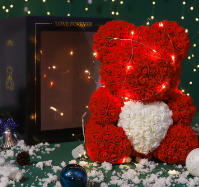 Frendorf | Valentinstag Geschenk Rose Bär Ewige Blume Rose Teddybär PE Schaum Bär 25cm Valentinstag