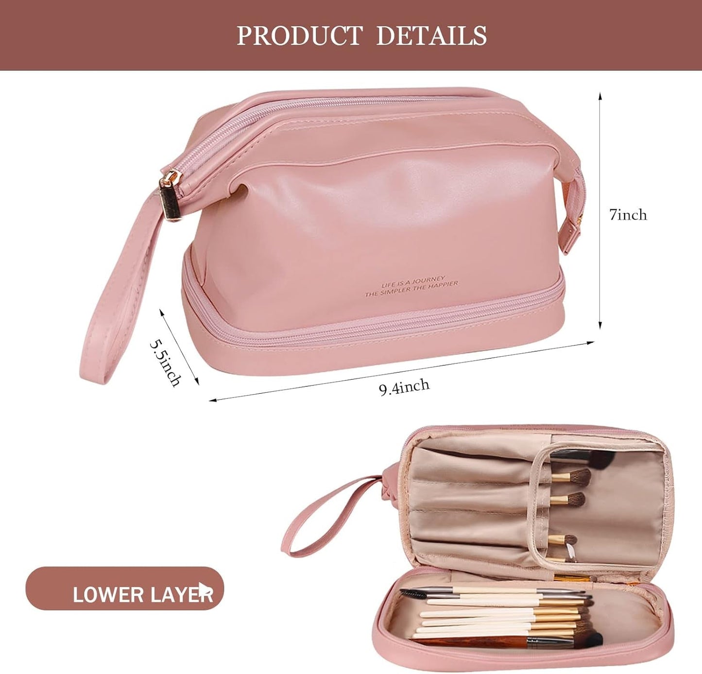 Frendorf | Abiudeng Große Make-up Tasche, Doppelschicht Kosmetiktasche, Reise Make-up Tasche, Leder Make-up Tasche, Kosmetische Reisetaschen, Tragbare Leder Kulturbeutel, Geräumige Kosmetiktasche für Frauen und Mädchen