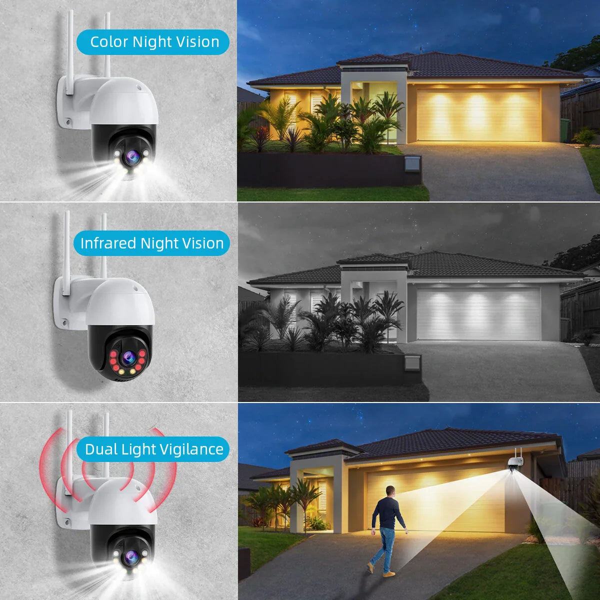 2MP WLAN PTZ Sicherheitskamera, AI Menschenerkennung, Nachtsicht, Zwei-Wege-Audio, IP66 wasserdicht, Fernbedienung