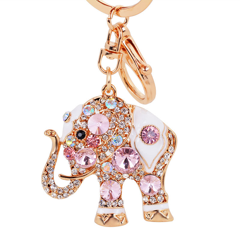 Frendorf | Niedlicher Glücklicher Pinker Elefant Großer Kristall-Rhinestone Schlüsselanhänger