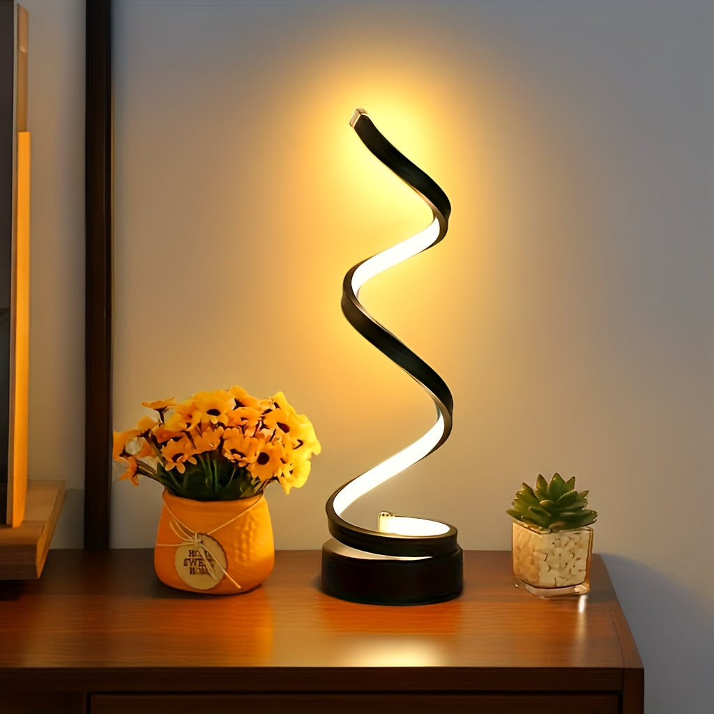 Moderne Spiral Tischlampe – Kreative LED Schreibtischlampe mit sanftem warmem Licht, perfekt für Schlafzimmer, Wohnzimmer und Studien Dekor