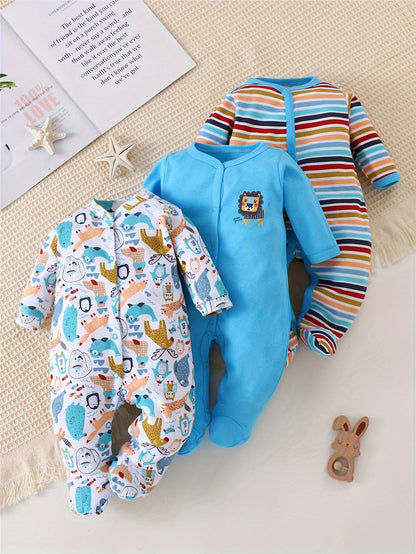 Frendorf | 3-teiliges Baby Playsuit-Set mit Tiermotiven – Lange Ärmel für Outdoor-Aktivitäten