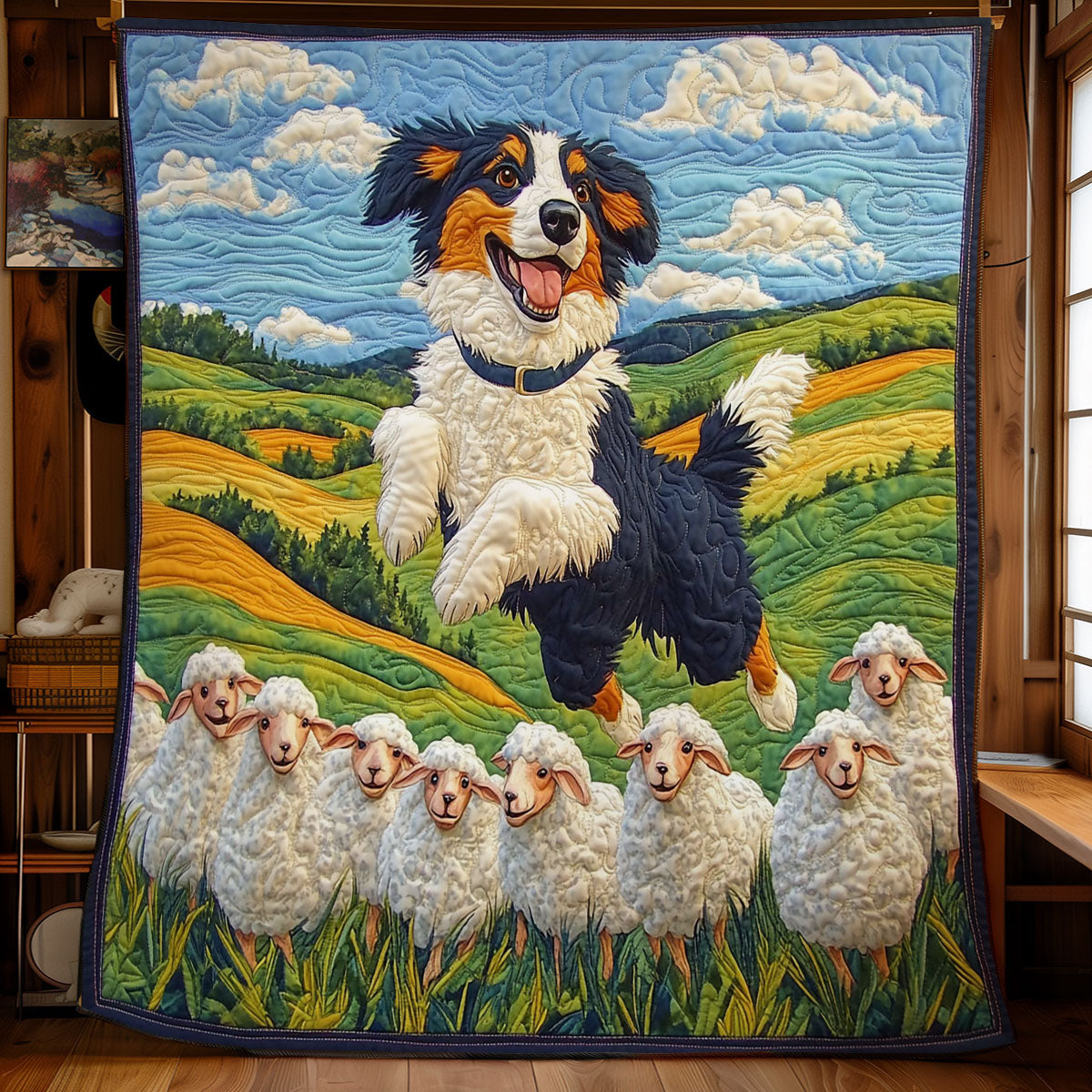 Border Collie und Schafdecke