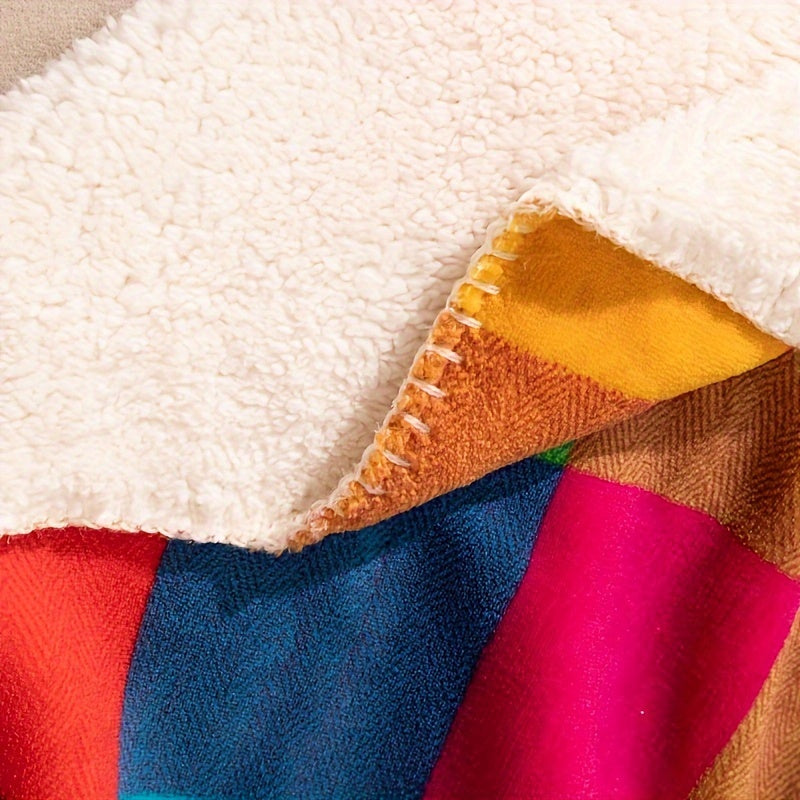 Korallfleece-Decke – Wendbare dicke Sherpa-Decke mit buntem kariertem Muster