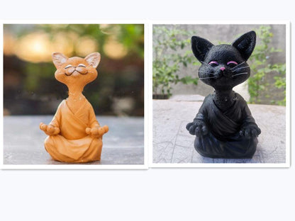 Verspielt Schwarze Buddha Katze Figur Meditation Yoga Sammlerstück Glückliche Katzen Dekor Zuhause Garten Dekoration Gartenornament