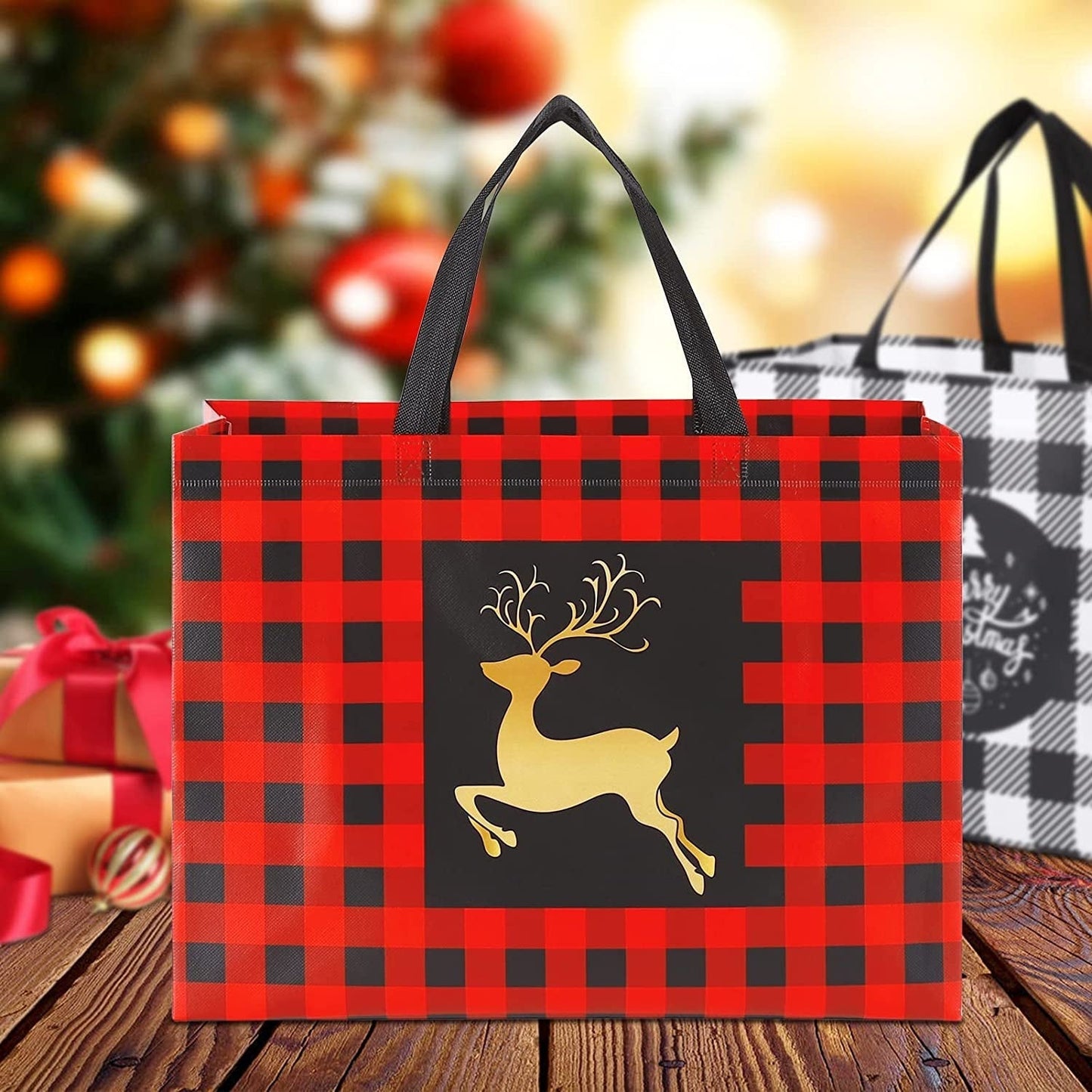 Frendorf | 8er-Pack Extra Große Weihnachtsgeschenktüten, Wiederverwendbare Tragetaschen mit Griff, Nicht-Gewebte Weihnachts-Einkaufsbeutel für die Feiertage, 16,9*12,6*6,8"